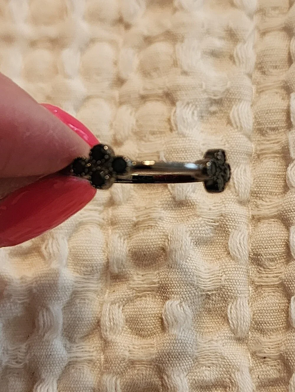 Freida Rothman Black Pave Clover Stacking Ring Sz 8 Sterling Silver